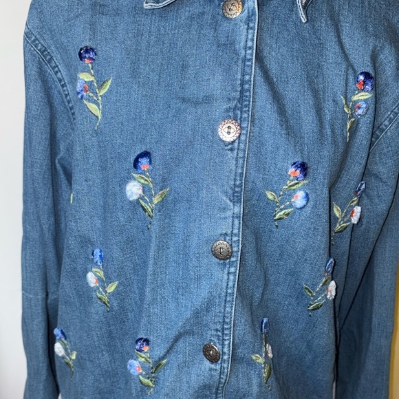 Vintage Cottage Core Embroidered Denim Jacket Large - Picture 15 of 16